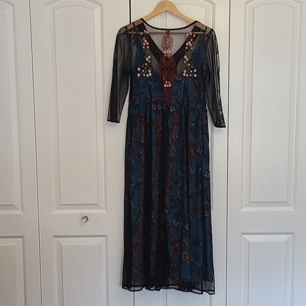 Eshakti Embellished Tulle Floral Print Georgette Empire Dress Size S - Picture 3 of 16